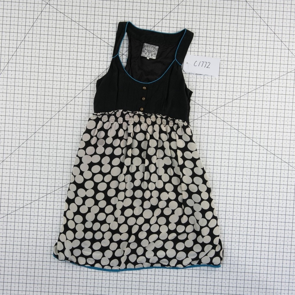 Floreat 100% Silk Dress Women's Size 0 Black White Polka Dot Racerback Vintage - Picture 6 of 6